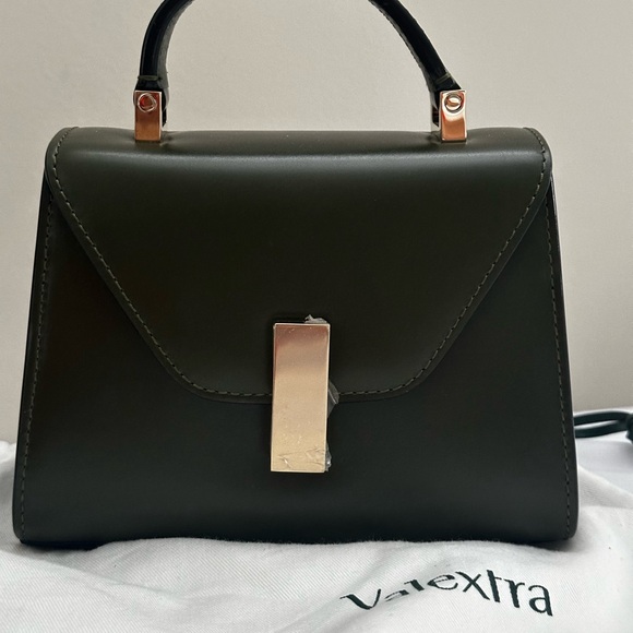 Valextra Handbags - Valextra Dark Green Mini Bag with Gold Accents